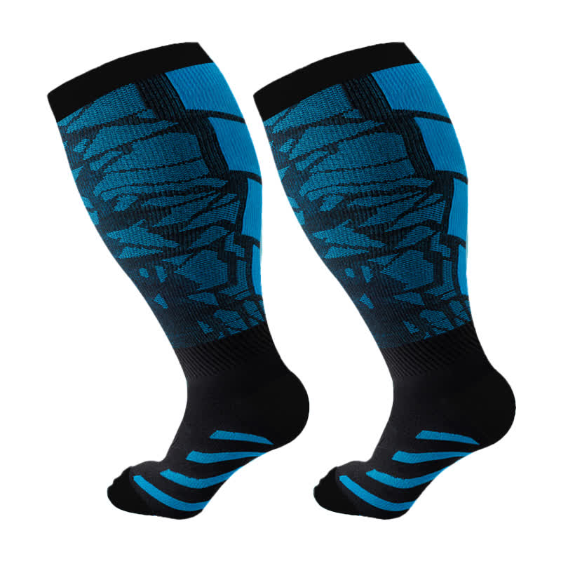 Plus Size Graphic Fitness Compression Socks(3 Pairs) - Blue - 4XL - image 6