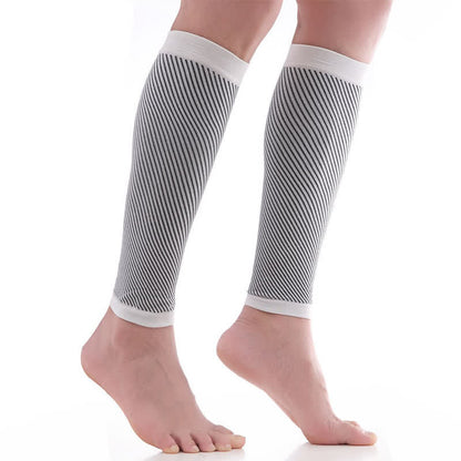 Striped Sports Compression Calf Sleeves(2 Pairs) - White - XL - image 1
