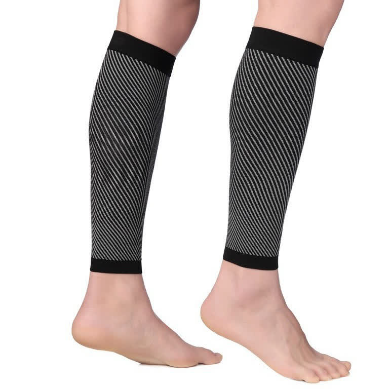 Striped Sports Compression Calf Sleeves(2 Pairs) - Black - XL - image 3