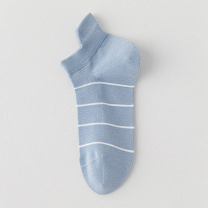 Striped Cotton Mesh Breathable  Ankle Compression Socks(5 Pairs) - Blue - EU39-44(US6-10) - image 3