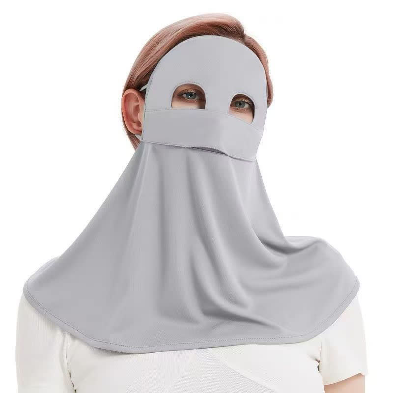 Solid Color Sun Protection Face Mask with Neck Flap - Light Gray - One Size - image 4