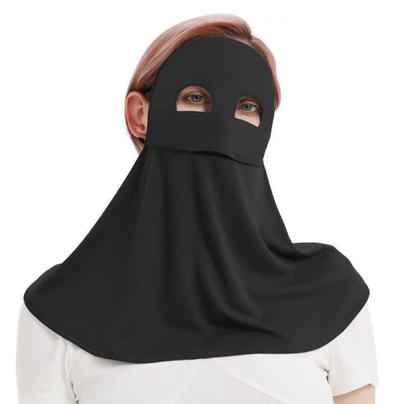 Solid Color Sun Protection Face Mask with Neck Flap - Black - One Size - image 9