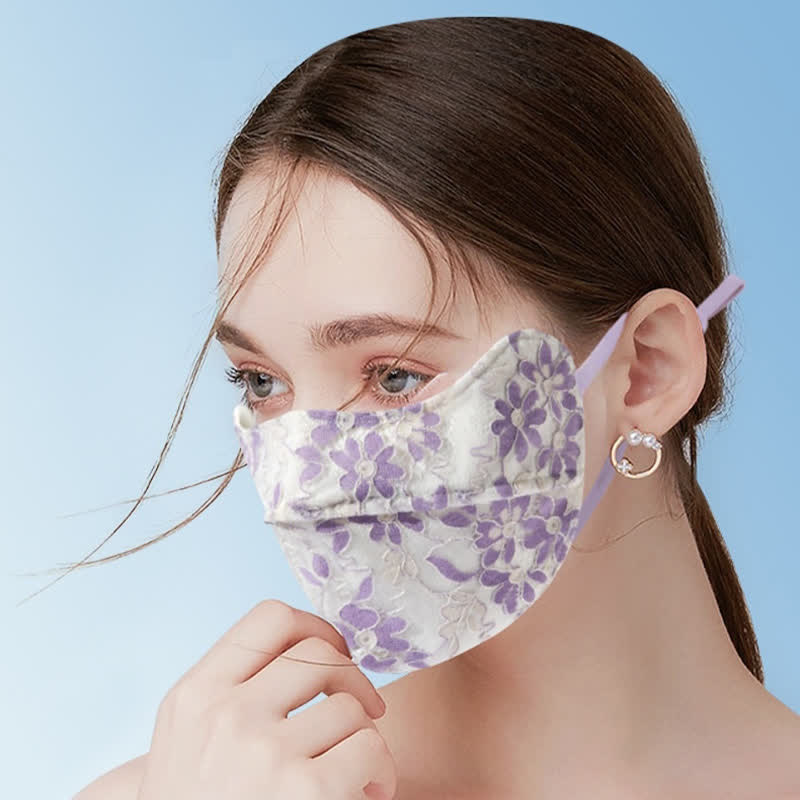 Flower Embroidered Lace Sun Mask - image 7