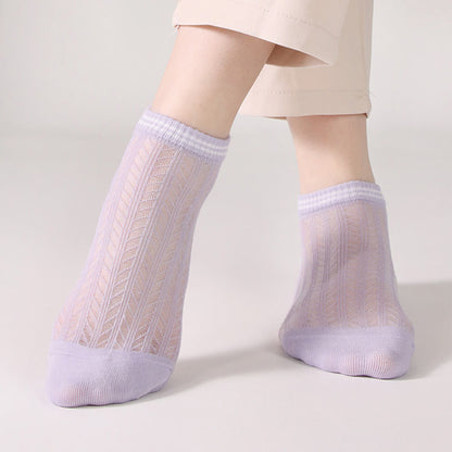 Solid color grid Ankle Socks(8 Pairs) - Purple - EU36-40(US3-7) - image 9