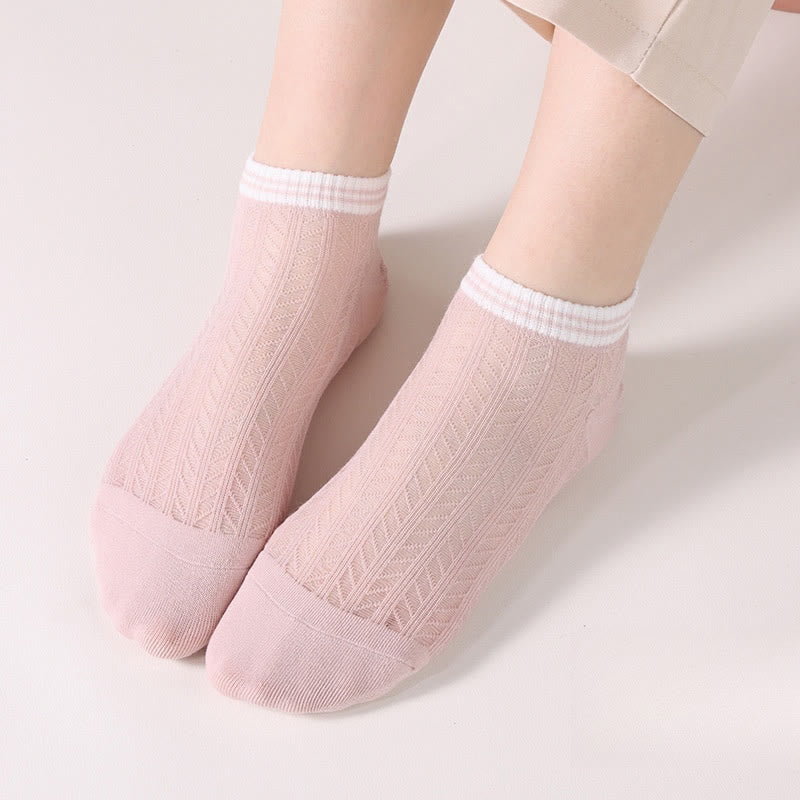 Solid color grid Ankle Socks(8 Pairs) - Light Pink - EU36-40(US3-7) - image 4