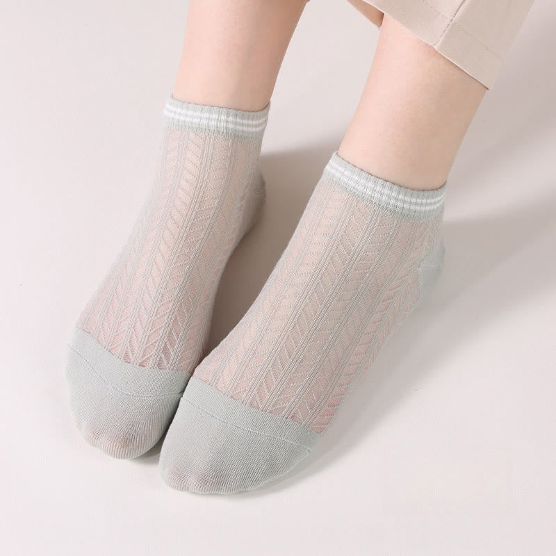 Solid color grid Ankle Socks(8 Pairs) - Green - EU36-40(US3-7) - image 5