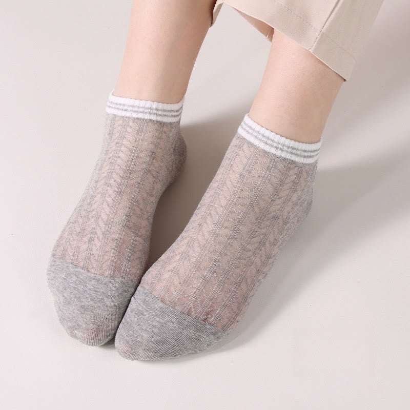 Solid color grid Ankle Socks(8 Pairs) - Grey - EU36-40(US3-7) - image 8