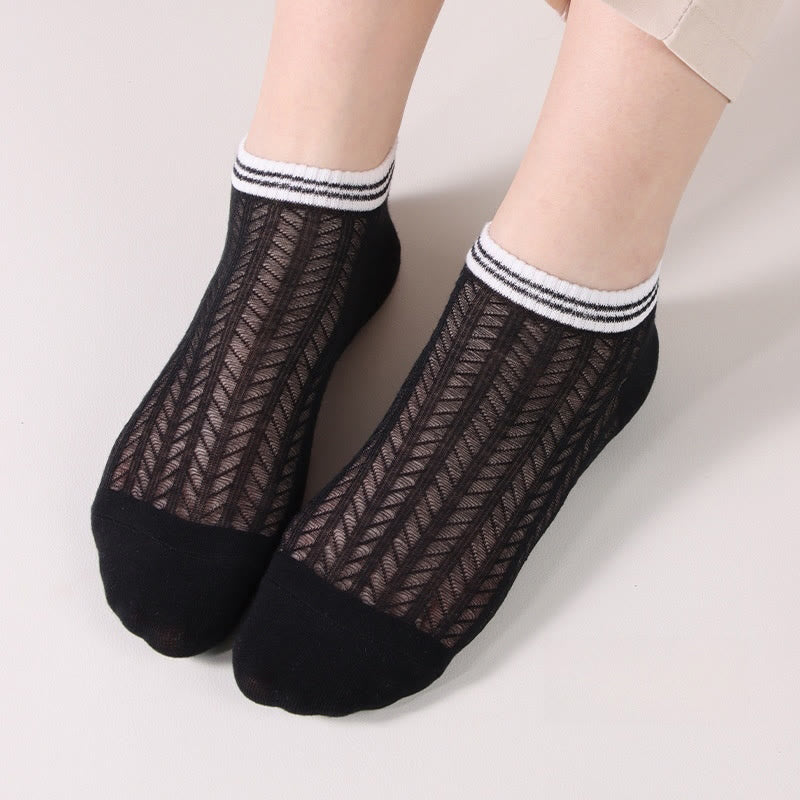 Solid color grid Ankle Socks(8 Pairs) - Black - EU36-40(US3-7) - image 2