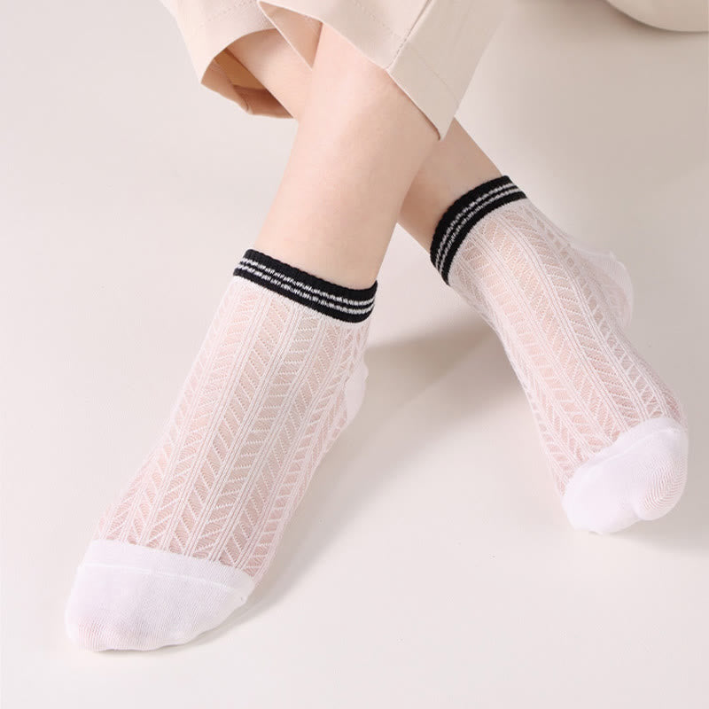 Solid color grid Ankle Socks(8 Pairs) - White - EU36-40(US3-7) - image 7