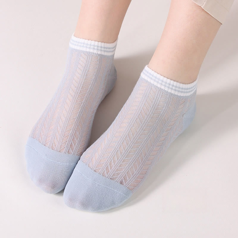 Solid color grid Ankle Socks(8 Pairs) - Blue - EU36-40(US3-7) - image 11