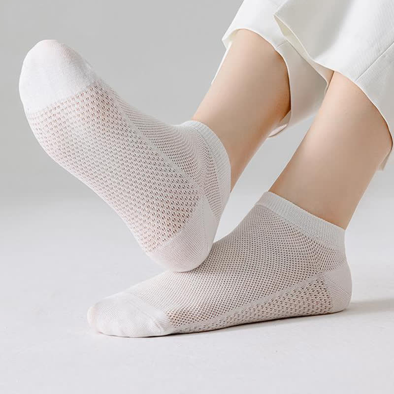 Thin Breathable Sweat-absorbent Mesh Cotton Ankle Socks(5 Pairs) - White - EU35-40(US3-7) - image 2