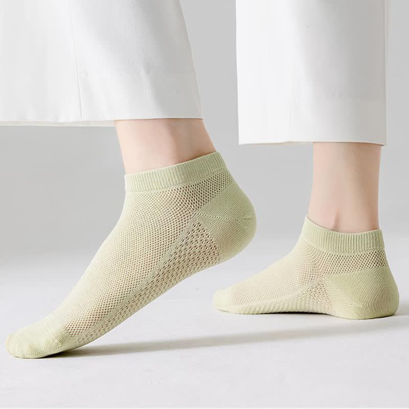 Thin Breathable Sweat-absorbent Mesh Cotton Ankle Socks(5 Pairs) - Yellow - EU35-40(US3-7) - image 10