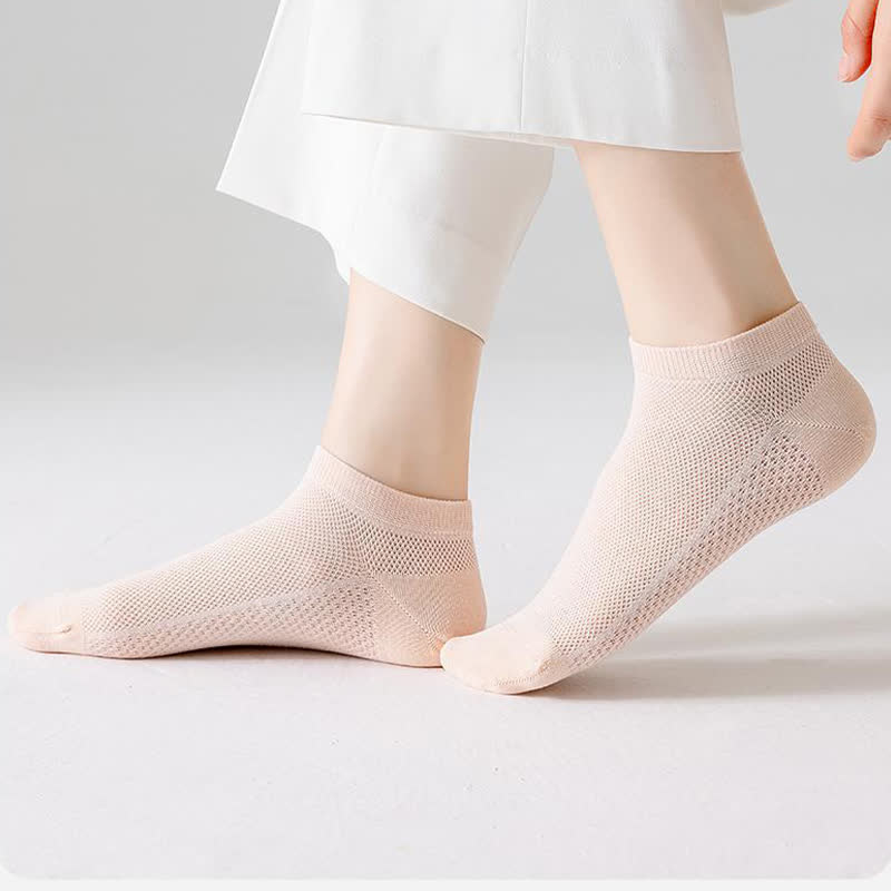 Thin Breathable Sweat-absorbent Mesh Cotton Ankle Socks(5 Pairs) - Light Pink - EU35-40(US3-7) - image 7