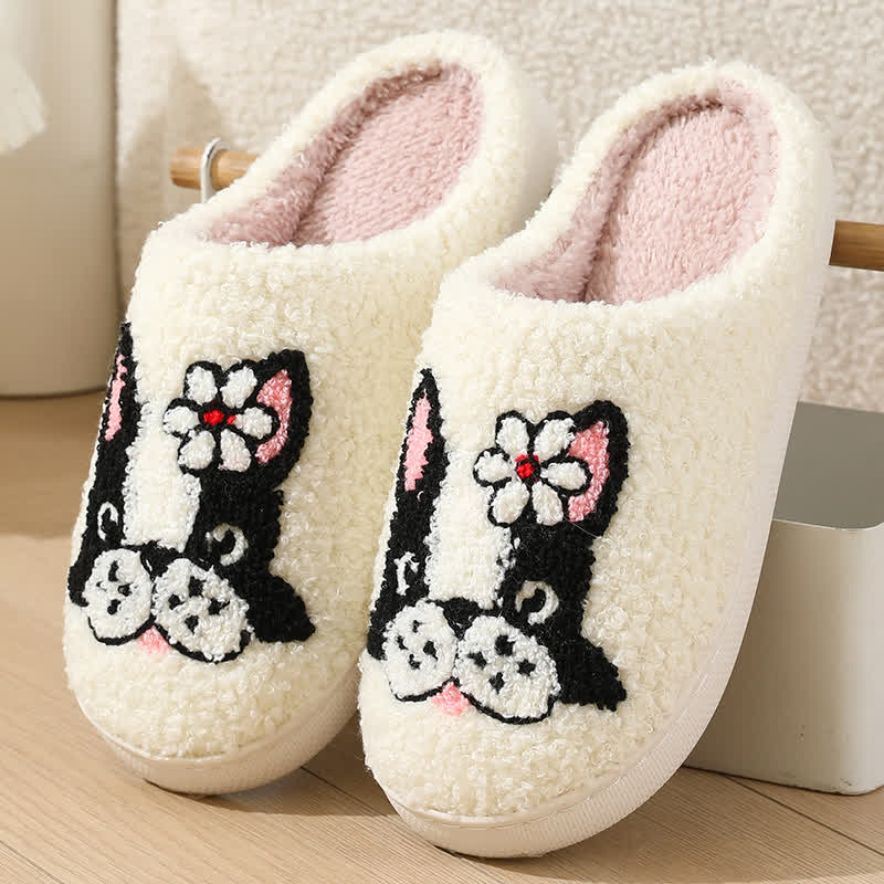 Cartoon Dog Flower Fluffy Home Slippers - White - EU43-44(US9-10) - image 1