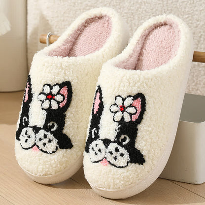 Cartoon Dog Flower Fluffy Home Slippers - White - EU43-44(US9-10) - image 1