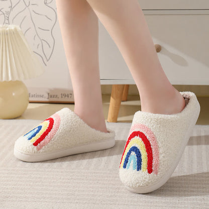 Rainbow Print Fluffy Home Slippers - image 0