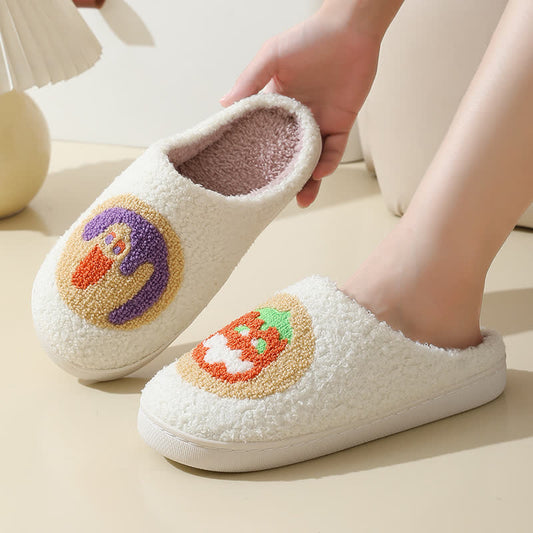 Cartoon Pumpkin Print Fluffy Home Slippers - image 0