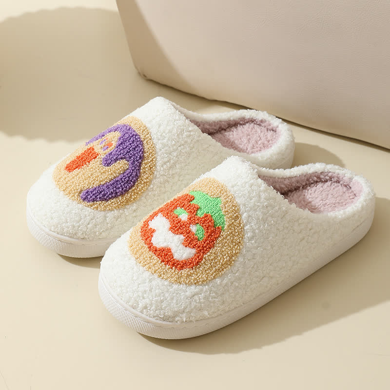 Cartoon Pumpkin Print Fluffy Home Slippers - image 2