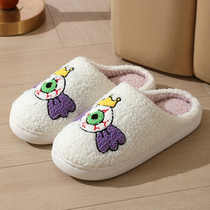 Funny Eye Print Fluffy Home Slippers - White - EU43-44(US9-10) - image 3