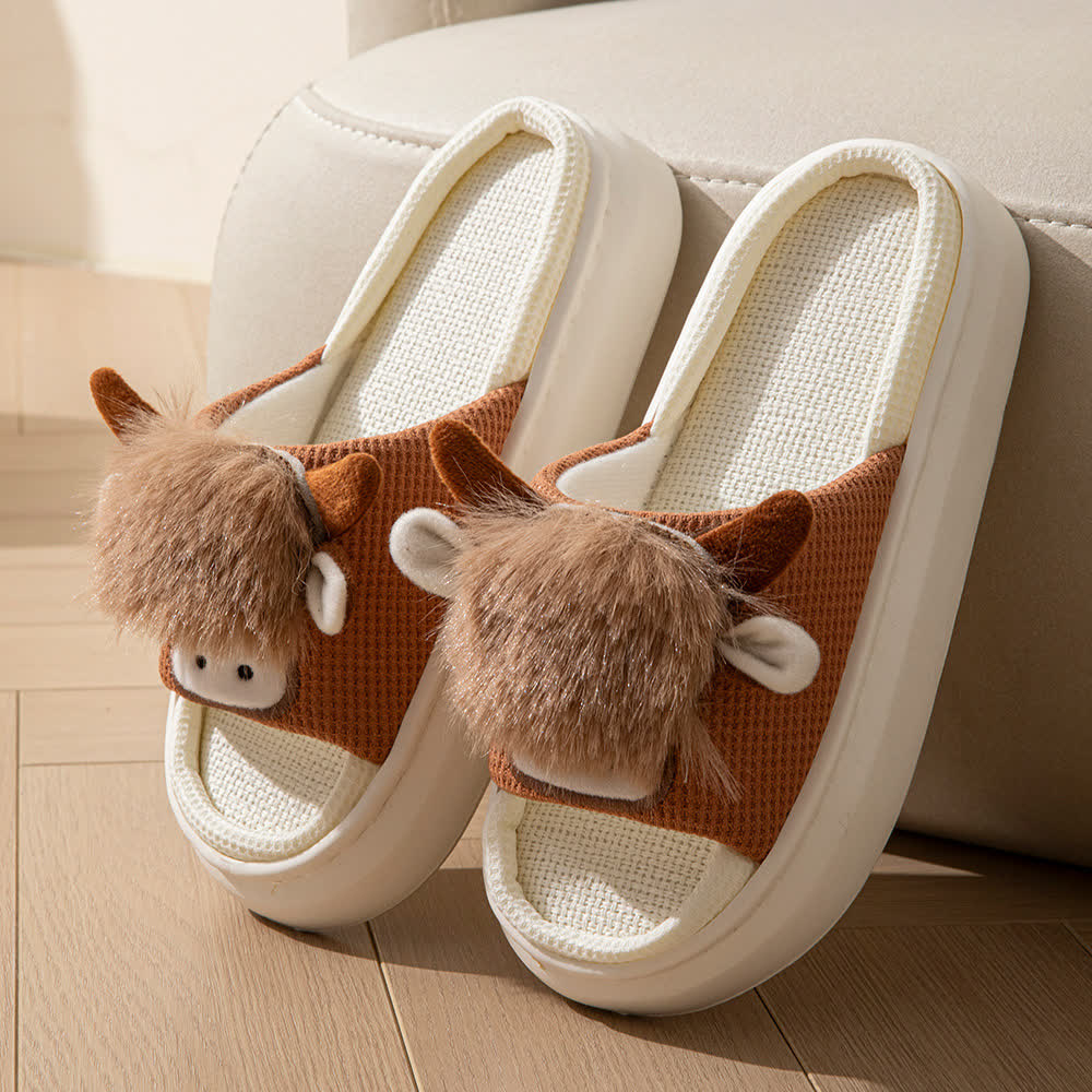 Cute Cartoon Indoor Home Linen Slippers - Khaki - EU43-44(US9-10) - image 4