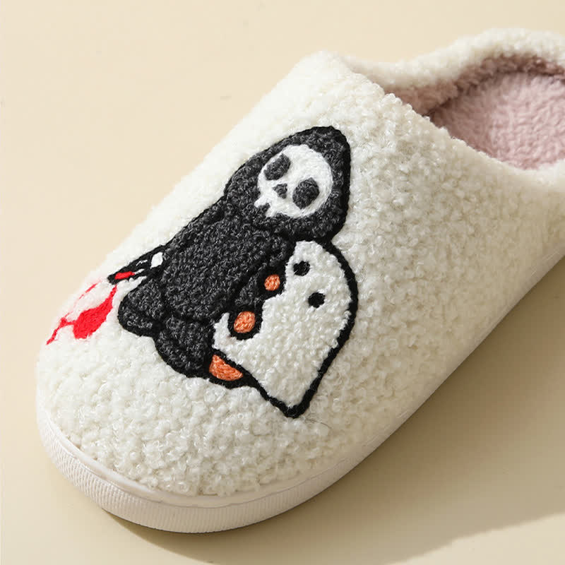 Cartoon Skull Ghost Print Fluffy Home Slippers - image 6