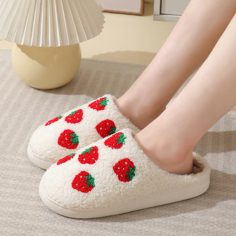 Cartoon Fruit Print Fluffy Home Slippers - image 1
