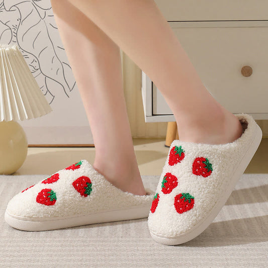 Cartoon Fruit Print Fluffy Home Slippers - image 0