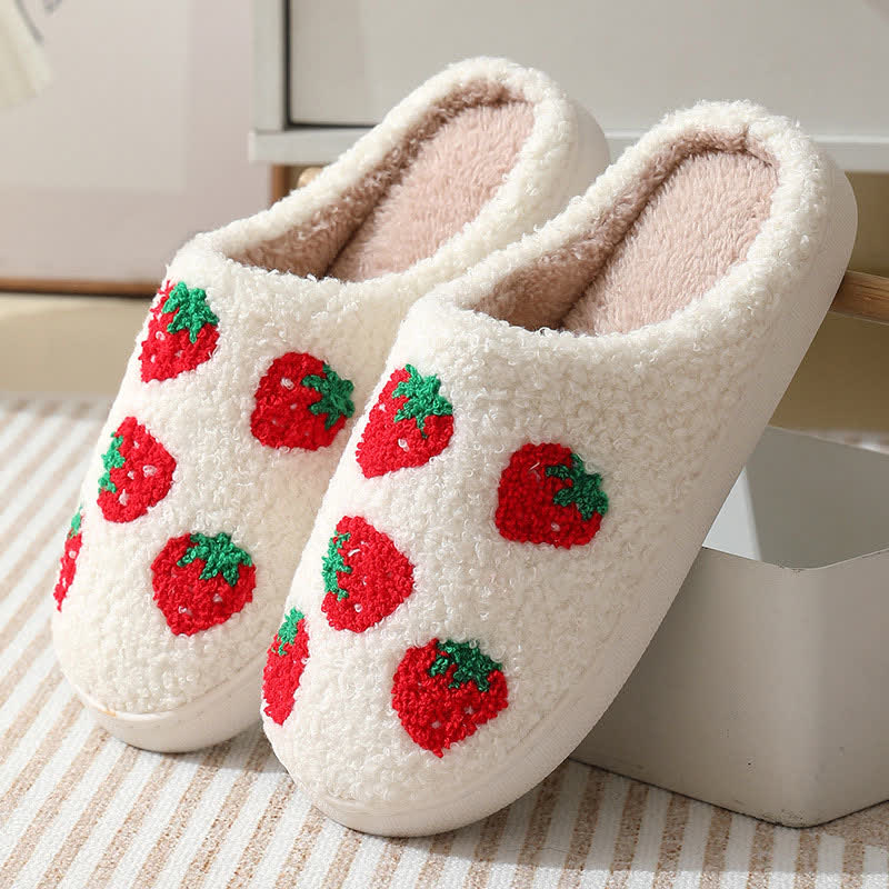 Cartoon Fruit Print Fluffy Home Slippers - Strawberry - EU43-44(US9-10) - image 3