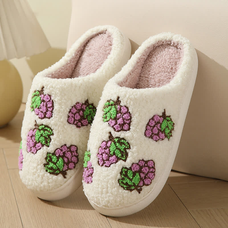 Cartoon Fruit Print Fluffy Home Slippers - Grape - EU43-44(US9-10) - image 11