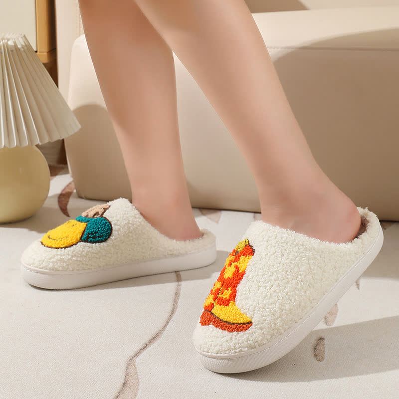 Cute Emoji Print Fluffy Home Slippers - image 1
