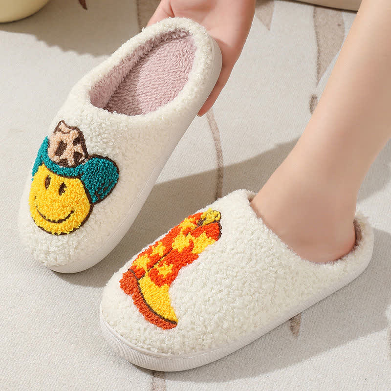 Cute Emoji Print Fluffy Home Slippers - image 0