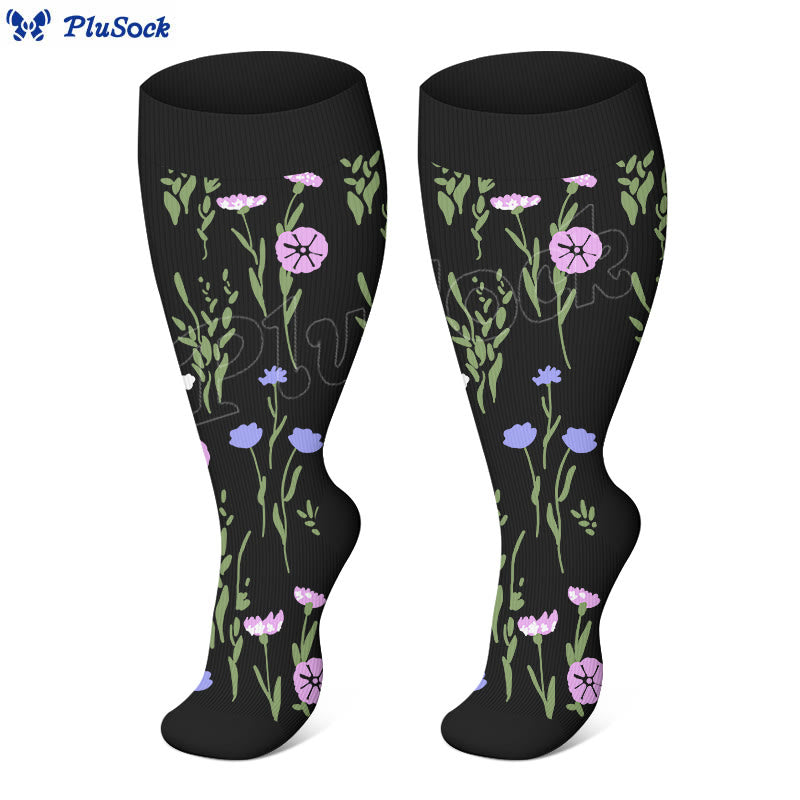 Plus Size Painted Flowers Compression Socks(3 Pairs) - image 2