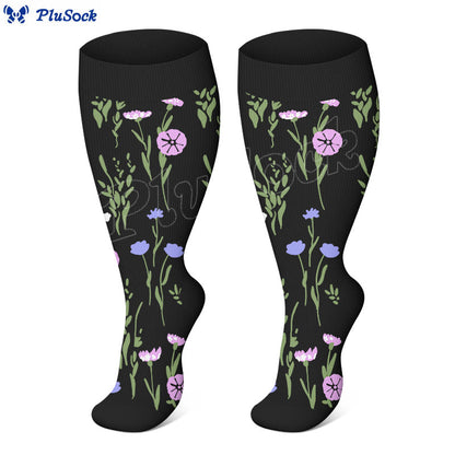 Plus Size Painted Flowers Compression Socks(3 Pairs) - image 2