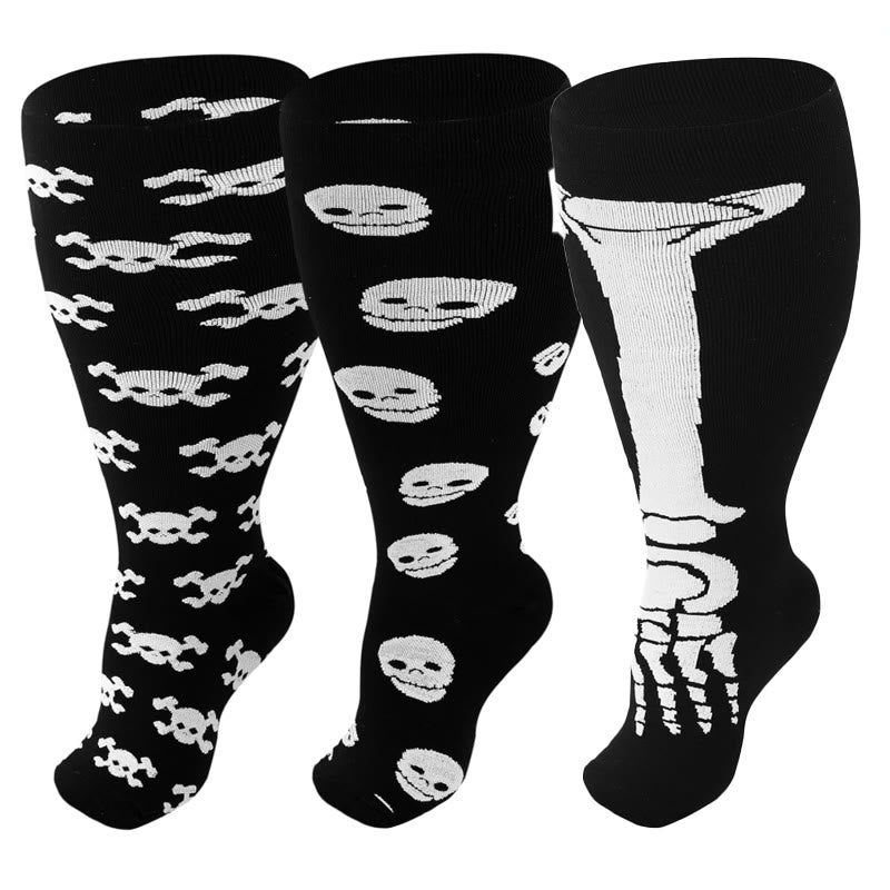 Plus Size Skull Print Compression Socks(3 Pairs) - image 0