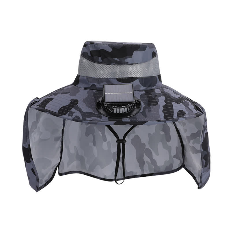 Camouflage Bucket Hat with Neck Flap and Rechargeable Fan - image 6
