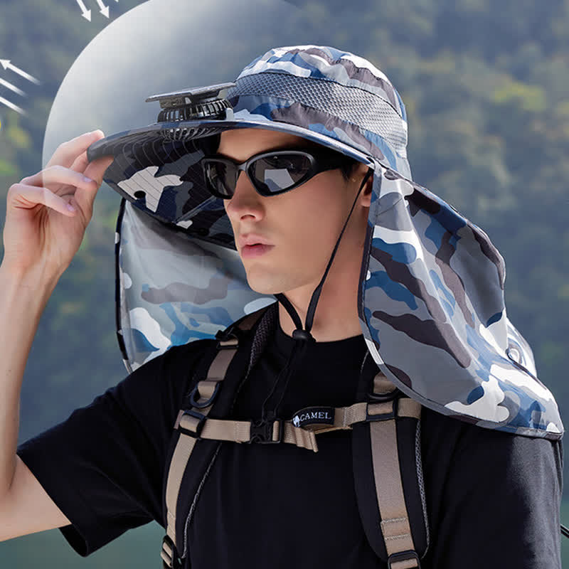 Camouflage Bucket Hat with Neck Flap and Rechargeable Fan - image 5