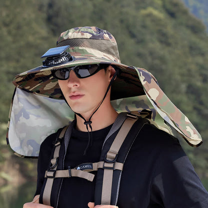 Camouflage Bucket Hat with Neck Flap and Rechargeable Fan - Army Green - One Size - image 4