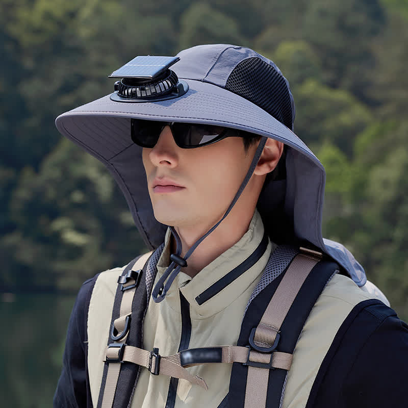Outdoor Rechargeable Fan Breathable Bucket Hat - Dark Grey - One Size - image 1