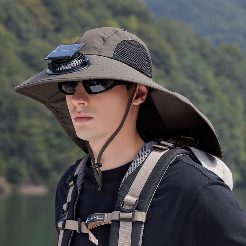 Outdoor Rechargeable Fan Breathable Bucket Hat - Army Green - One Size - image 6