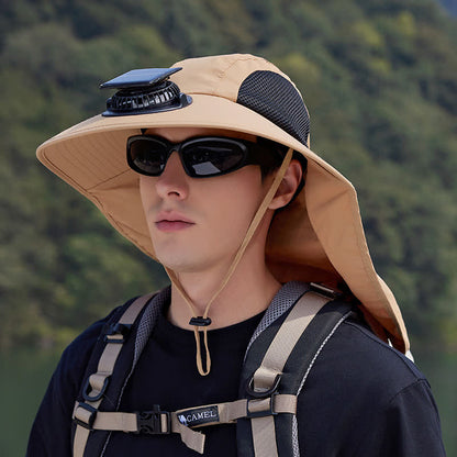 Outdoor Rechargeable Fan Breathable Bucket Hat - Khaki - One Size - image 0