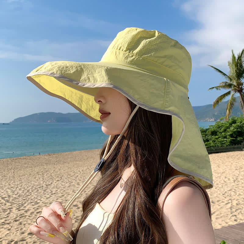 Wide Brim Sun Hat with Neck Flap - Yellow - One Size - image 6