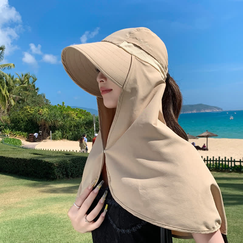 Wide Brim Waterproof Sun Hat with Neck Flap - Khaki - One Size - image 7