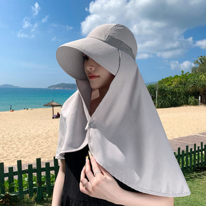 Wide Brim Waterproof Sun Hat with Neck Flap - Grey - One Size - image 4