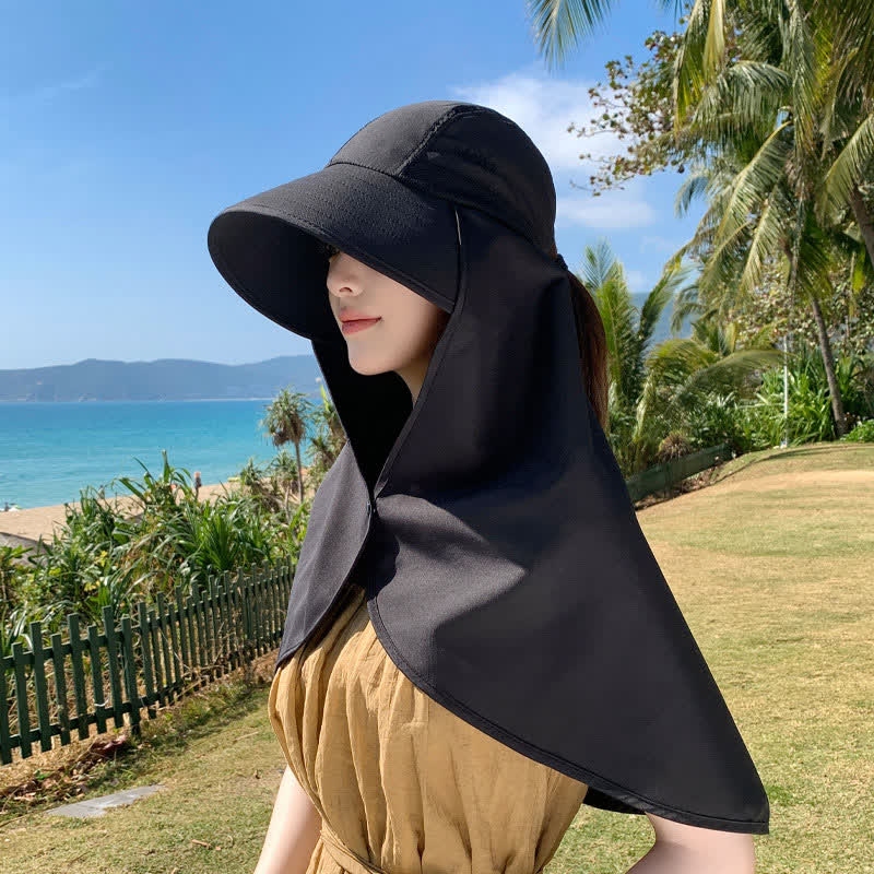 Wide Brim Waterproof Sun Hat with Neck Flap - Black - One Size - image 0