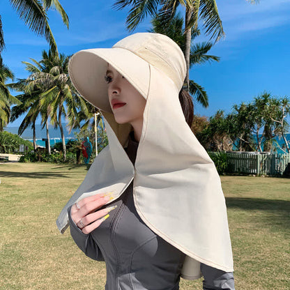 Wide Brim Waterproof Sun Hat with Neck Flap - Beige - One Size - image 2
