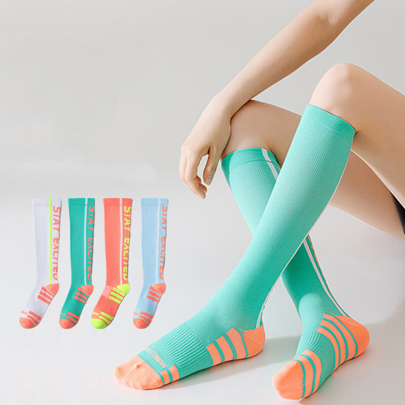 Bright Letter Print Compression Knee High Socks(4 Pairs) - image 1