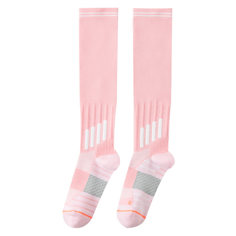 Stripe Print Sports Compression Knee High Socks(6 Pairs) - Pink - EU36-40(US3-7) - image 10