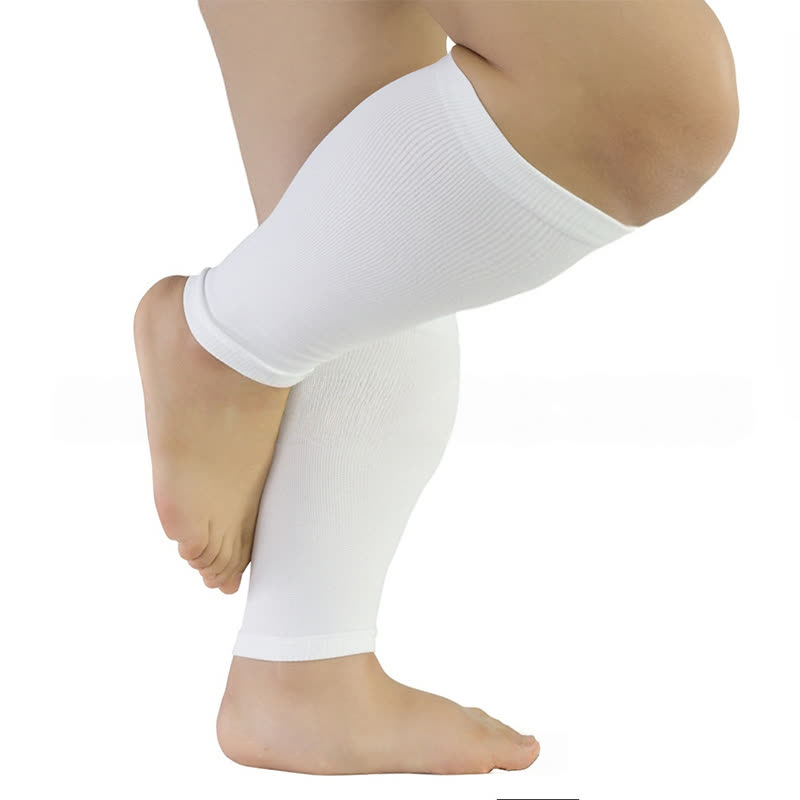Plus Size Solid Color Calf Compression Sleeves - White - 5XL - image 3