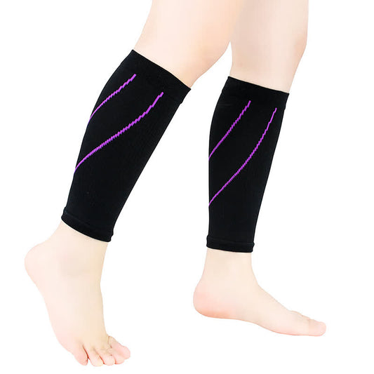 Contrast Stripe Compression Calf Sleeves - Black&Purple - XL - image 0