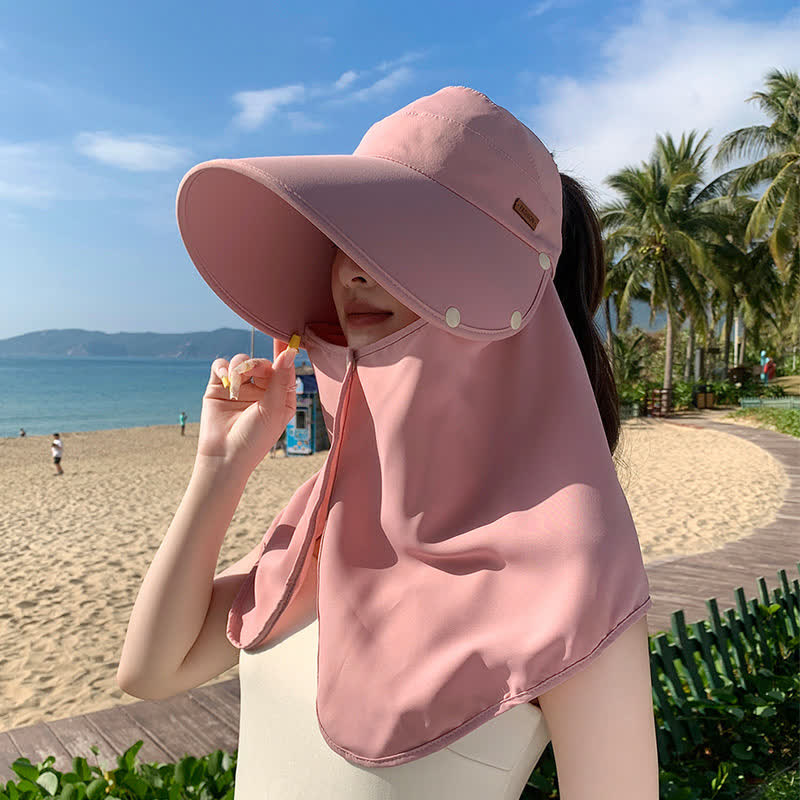 Outdoor Visor Sun Hat with Detachable Neck Flap - Pink - One Size - image 0